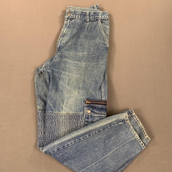 Vintage Union Bay Jeans Mens 36 Blue Straight Leg Hip Hop 90s Faded Denim Cargo - Picture 1 of 16